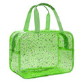 Junesters Large Clear Makeup Bag 12x5x8 Green Star Pattern - Waterproof PVC Travel Cosmetic Organizer with Handle, Durable Transparent Toiletry Case for Women Girls Travel Gym Beach Storage