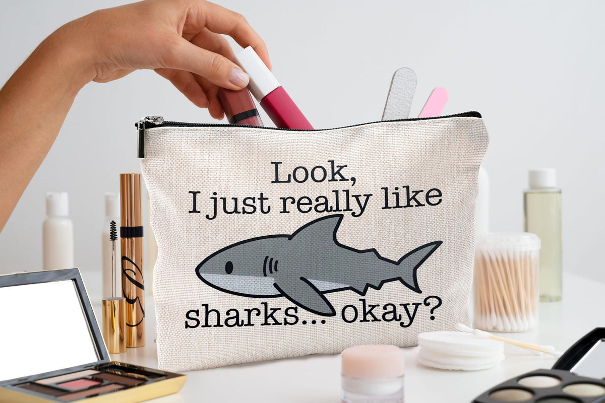 QGFM Funny Shark Ocean Themed Cosmetic Makeup Bags