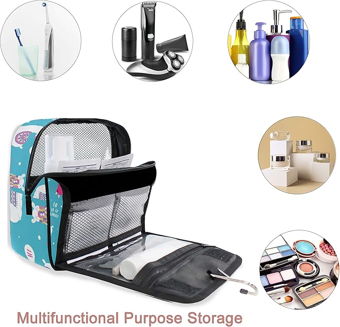 senya Hanging Travel Toiletry Bag Kit Makeup Case Cosmetics Organizer for Men Women (Llama)…