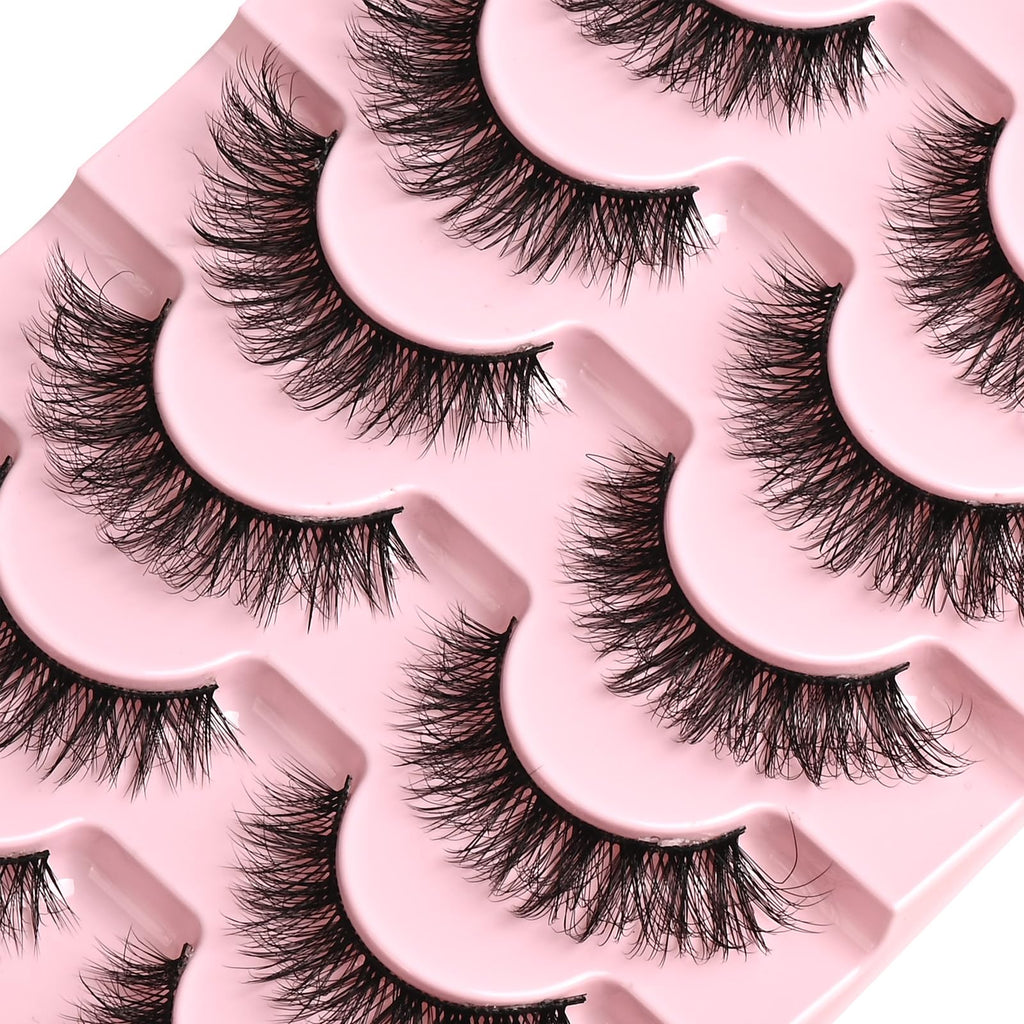 FARRED Natural Lashes Cat Eye False Eyelashes Wispy Fake Lash Strips 7 Pair Short Fluffy Strip Eyelash Wispies Mink Small Lashes Natural Look Full Pestañas Sets for MUA and Beginners Daily Makeup