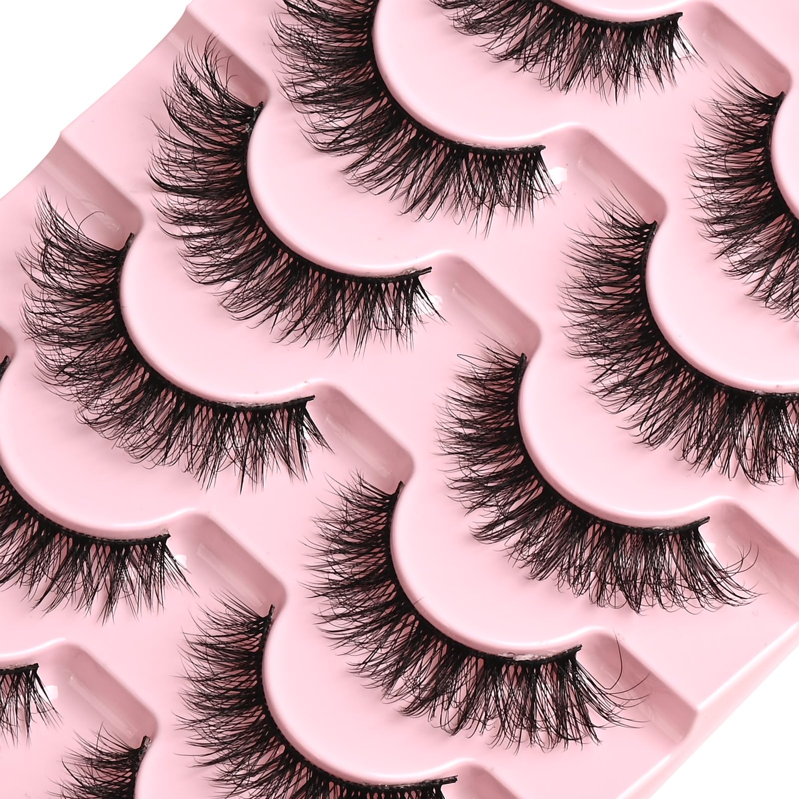 FARRED Natural Lashes Cat Eye False Eyelashes Wispy Fake Lash Strips 7 Pair Short Fluffy Strip Eyelash Wispies Mink Small Lashes Natural Look Full Pestañas Sets for MUA and Beginners Daily Makeup