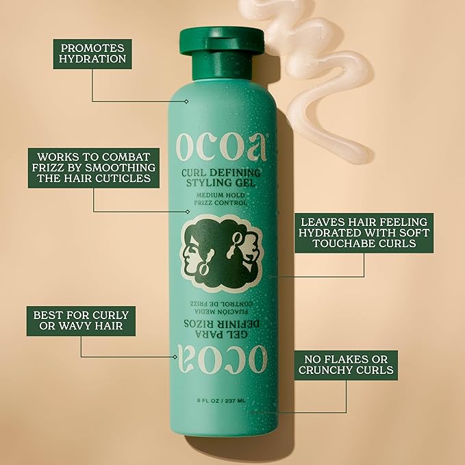 OCOA Curl Cream & Styling Gel Bundle – Hydrate, Define, & Protect Curls – Made with Hibiscus, Mango Butter, Flaxseed, and Marula Oil – Frizz-Free, Long-Lasting, Soft & Touchable Finish – 8oz