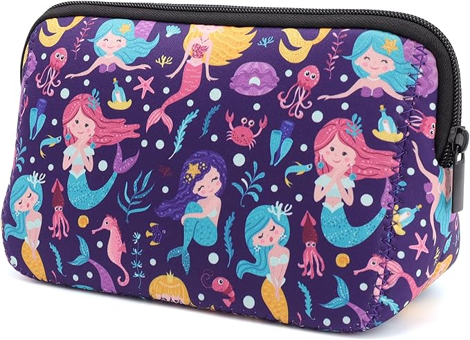 AJLTPA Waterproof Neoprene Cosmetic Bag, Cute Mermaid
