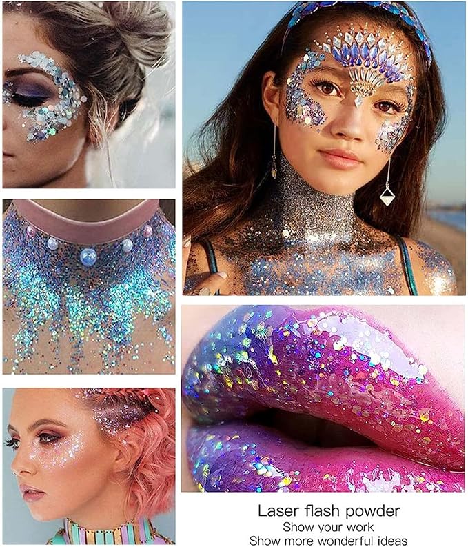 DAGEDA Silver Body Glitter Gel,Sparkly Hair Face Glitter Makeup Accessories