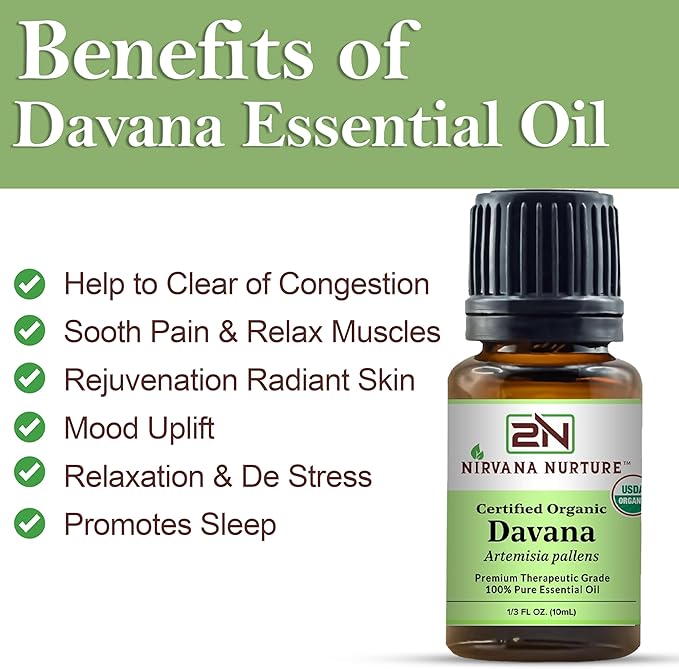 Nirvana Nurture Davana Essential Oil, 100% Pure Undiluted, Aromatherapy Oil for Diffuser, Hair & Skin Care