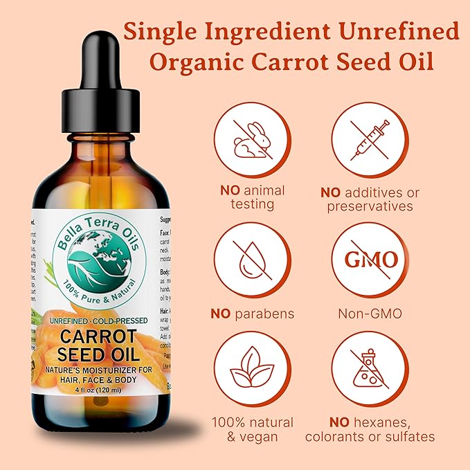 Bella Terra Oils - Natural Carrot Seed Oil 16 oz - Pure Natural Carrot Essence, Offering the Best of Vitamin C & Omega Fatty Acids, The Beacon of Natural Skin Care