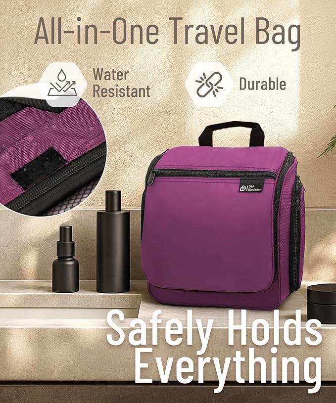 DD D&D Wanderlust D&D Hanging Travel Toiletry Bag for Men and Women – Cosmetics, Makeup and Toiletries Organizer Kit with 10 Compartments, YKK Zippers, XXL Metal Swivel Hook, Water-Resistant Nylon