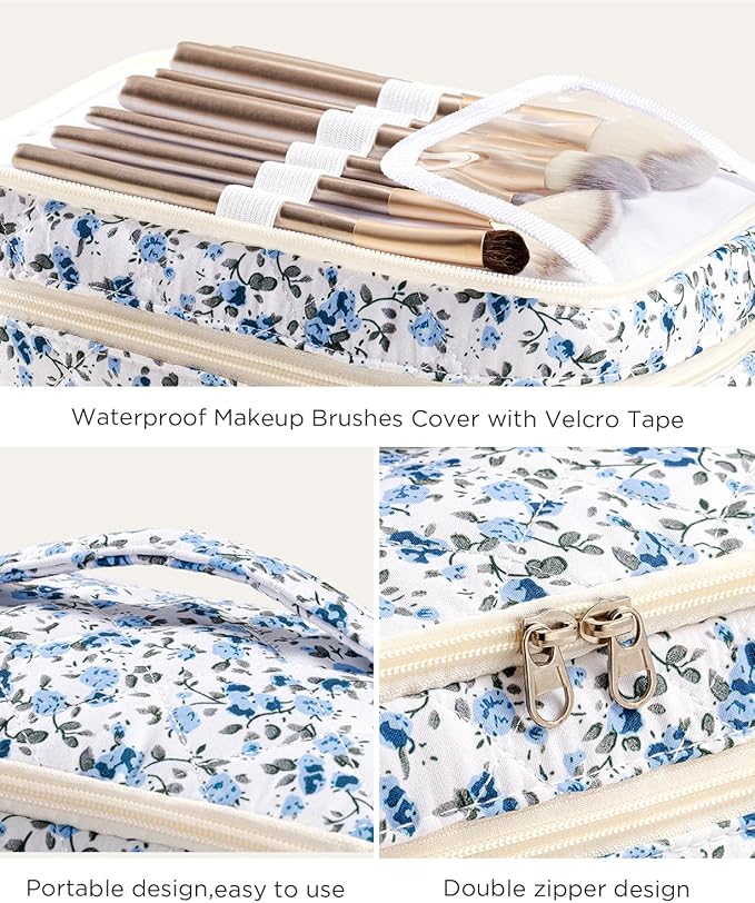 HBselect 2Pcs Travel Makeup Bag Large Quilted Cosmetic Bag Make up Bag