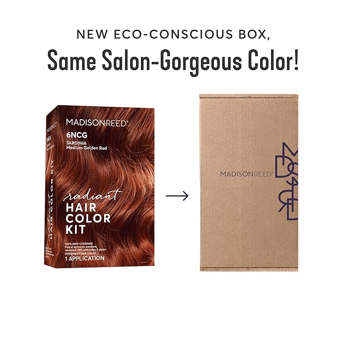 Madison Reed Radiant Hair Color Kit - 6NCG Medium Golden Red with Copper Tones (Sardinia Red), Permanent Hair Dye, Superior Gray Coverage & Dimensional Color | PPD-Free & Ammonia-Free, 1 Pack