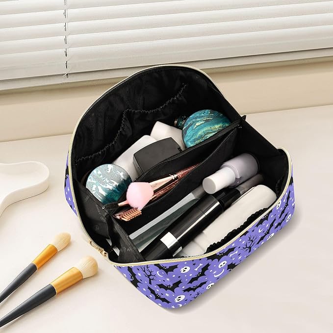 MNSRUU Makeup Organizer Bag, Halloween Bat Travel Makeup Bags Makeup Vanity Case Large Capacity Rhombus Cosmetic Toiletry Bag for Girl Women Ladies