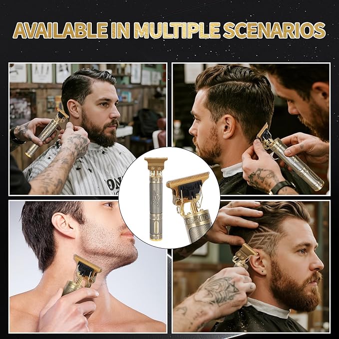 Professional Hair Clipper for Men - Rechargeable Cordless T-Blade Trimmer with 4 Guides, USB-C Fast Charge, Metal Body for Beard, Hair & Body Grooming