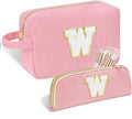 Sernaxi Personalized Initial Makeup Bag Trendy Stuff Corduroy Cosmetic Bag Travel Toiletry Bag, Valentine’s Day Gift Makeup Organizer Case & Makeup Pouch for Women teen Girls Mom Girlfriend Wife