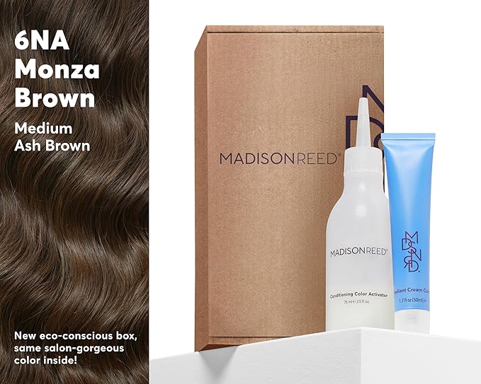 Madison Reed Radiant Hair Color Kit - 6NA Medium Ash Brown with Cool Smoky Undertones (Monza Brown), Permanent Hair Dye, Superior Gray Coverage & Dimensional Color | PPD-Free & Ammonia-Free, 1 Pack