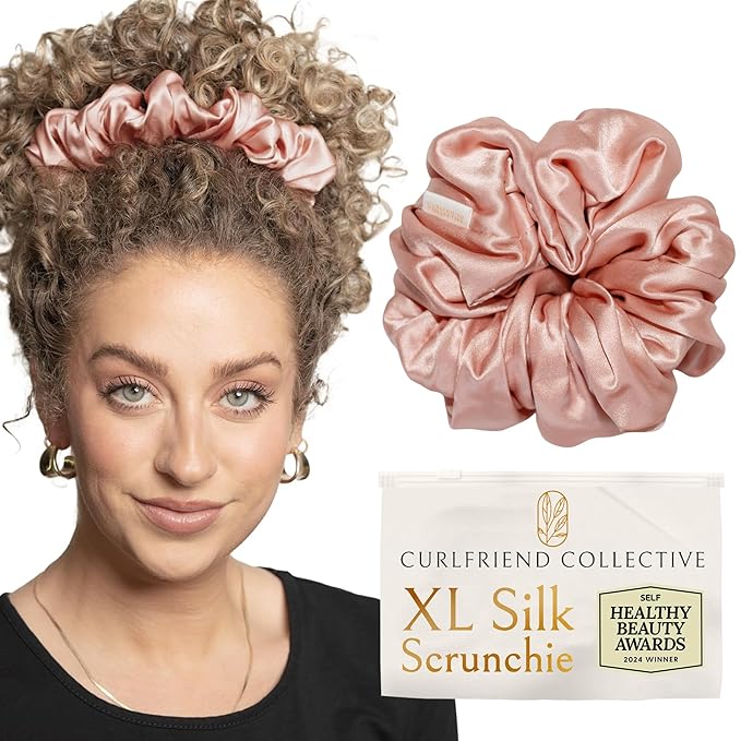 Curlfriend Oversized Mulberry Silk Scrunchies for Women, XL, Blush Pink