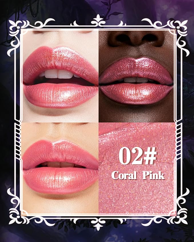 Metallic Lipstick, Coral Pink Shimmer Lipstick for Halloween 1 PC-02