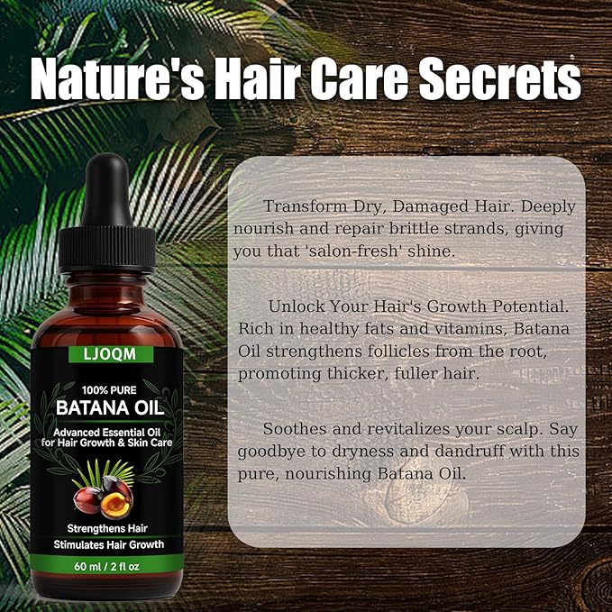 Batana Hair Growth Oil – Cold Pressed Hair Thickening & Strengthening Oil with Rosemary & Castor Oil – Scalp Treatment for Dry, Damaged & Thinning Hair, Men & Women