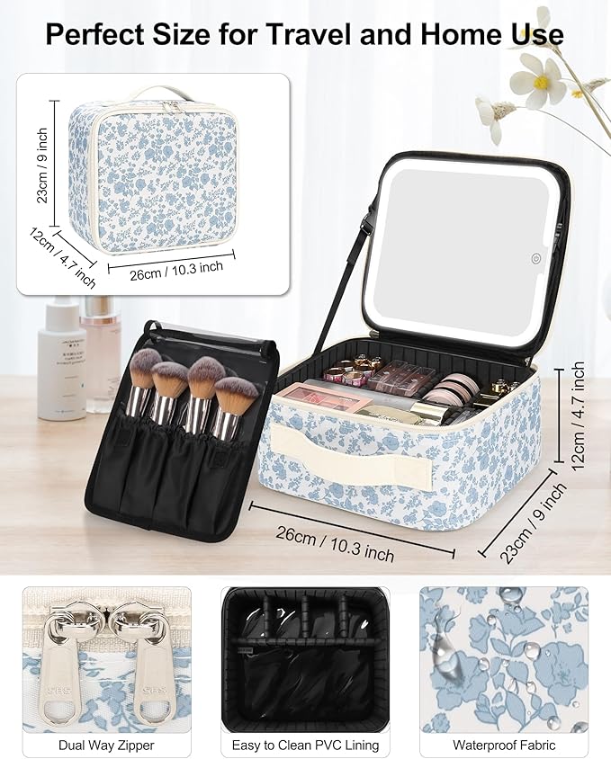 Chomeiu Makeup Bag with LED Mirror, Travel Cosmetic Bag for Women Girls