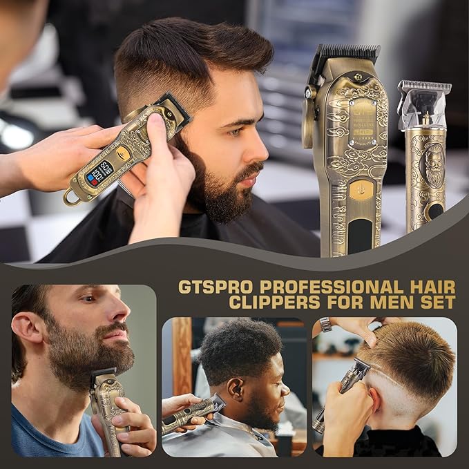 GTSPROProfessional Hair Clippers for Men – Cordless Barber Clippers with LCD Display, Precision Trimmer & Travel Case – Gifts for Men Husband Father
