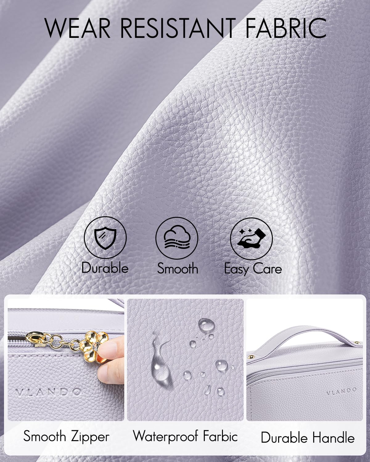 VLANDO Makeup Bag,Travel Toiletry Bag,Cosmetic Bag for Women PU Leather Portable Make up Bag for Skincare, Brushes & Travel Essentials-Purple