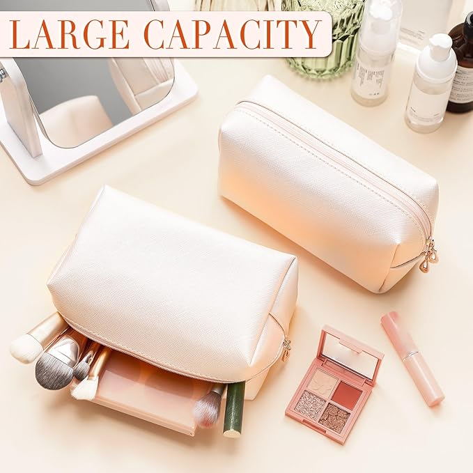 Sanwuta 9 Pcs Makeup Bags Bulk Bridesmaid Proposal Gifts Cosmetic Bags Preppy PU Leather Double Zipper Toiletry Pouch Portable Travel Organizer Case for Women Bachelorette Gift(Ivory White)