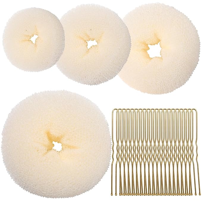 Teenitor 4pcs Hair Bun Shaper Set with Extra-large, Large, Medium, Small Donut Hair Bun Maker, 20pcs Bobby Pins, Cream Color