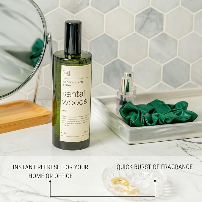 Craft & Kin Premium Santal Woods Room Spray – Long-Lasting Air Freshener for Home – Natural Essential Oil Linen & Pillow Spray – Odor Eliminator Aroma Mist for Bedroom & Washroom – 6.76 oz