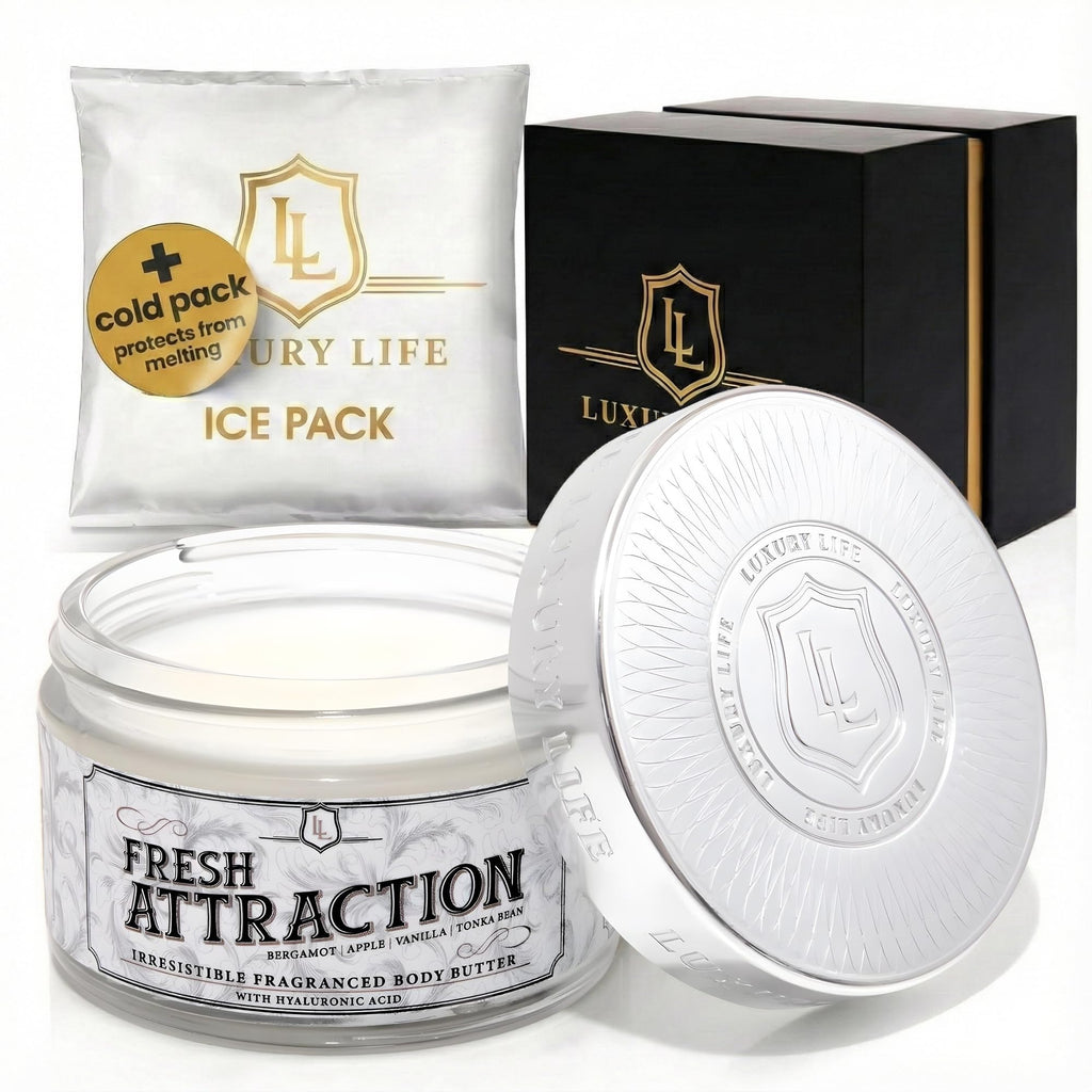 LUXURY LIFE BUTTER - 40% Extrait de Parfum Fragranced Body Butter with Hyaluronic Acid for Ultimate Moisture - Luxurious Room-Filling Natural Fragrances - Non-Greasy, USA Made, Fresh Attraction, 5 oz