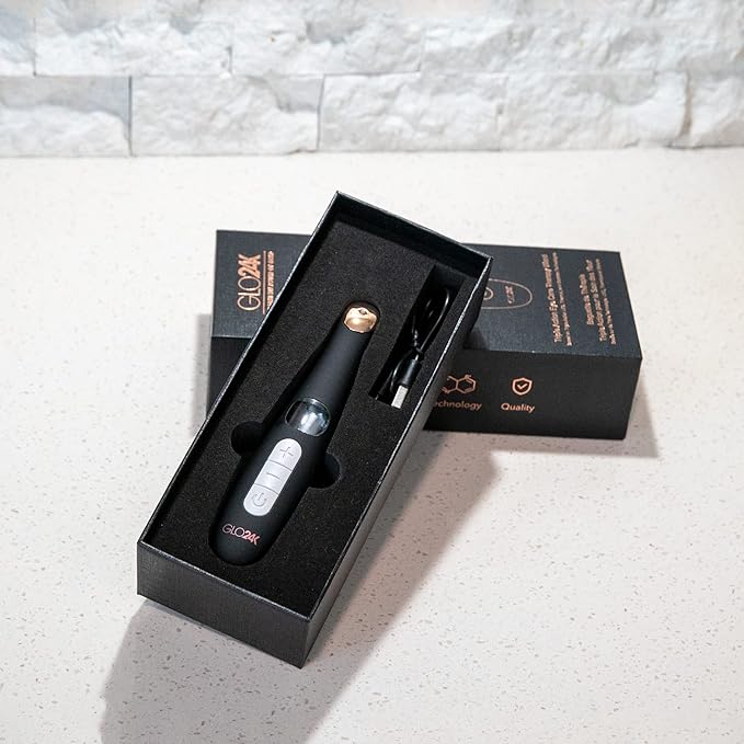 GLO24K Heated Eye Wand & Eye Massager Tool - Gentle Warmth & Vibration for Smoother-Looking Skin, Refreshing Under-Eyes Massage, Portable Beauty Device