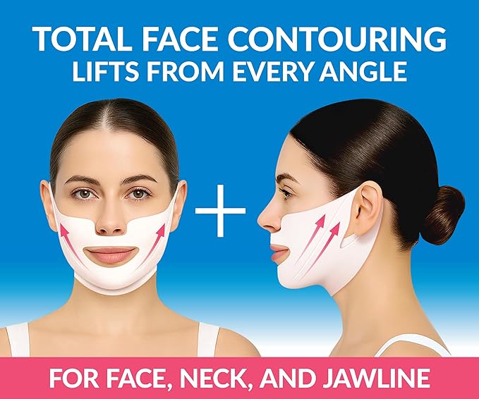 Stylia MaxiLift V-Line Lifting Collagen Face Mask - Double Chin Strap - Jawline Shaper - Neck Firming and Tightening Mask with Hyaluronic Acid & Aloe Vera - Chin Strap for Sleeping (5PC)
