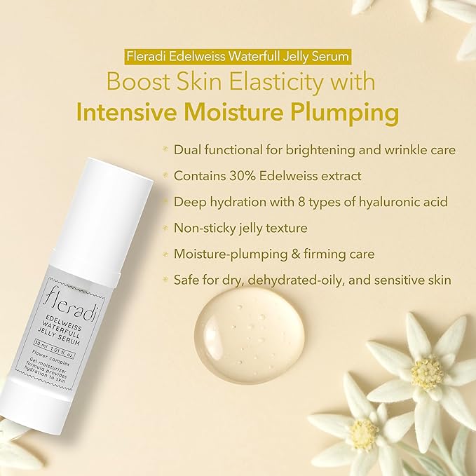 Fleradi Edelweiss Essence: 30% Flower Extract Jelly Serum - Non-Sticky Hydration, Crafted by Renowned Korean Skincare Experts