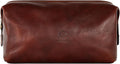 Time Resistance Leather Toiletry Bag - Italian Cosmetic Case Dopp Kit (Brown)
