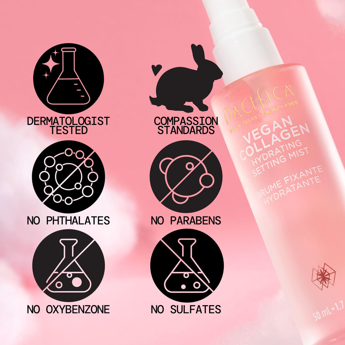 Pacifica Beauty Vegan Collagen Hydrating Setting Mist – Hydrating Illuminating Face Primer for Dewy Skin, w/Vegan Collagen & Squalane for Radiant Glow, Soft-Focus Pore Blurring Makeup Base