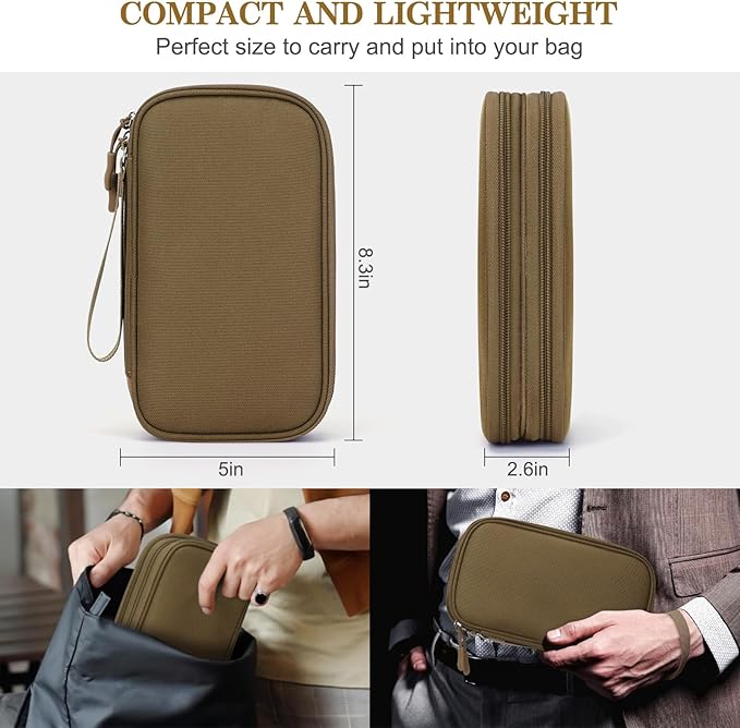 FYY Electronic Organizer, Travel Tech Pouch Bag, Medium, Brown