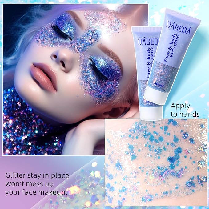 DAGEDA Mermaid Body Glitter Gel, Sparkly Hair Face Glitter Makeup