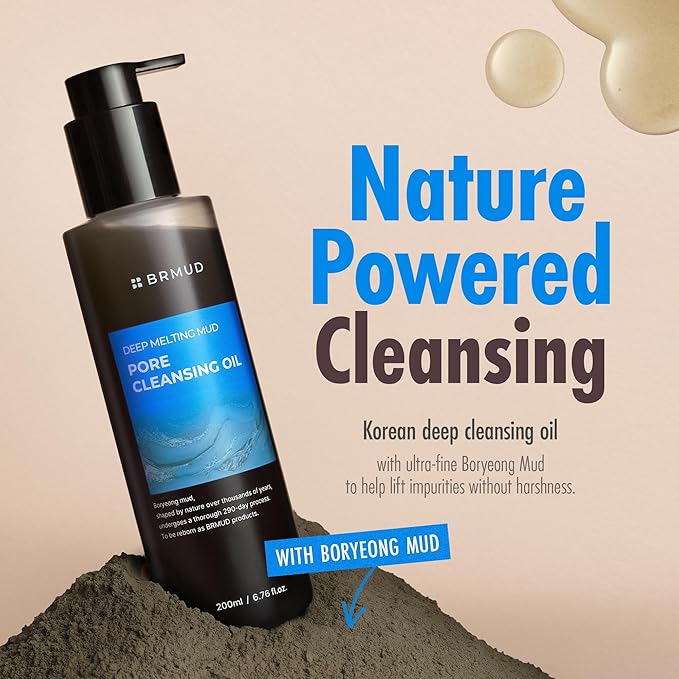 BRMUD Deep Melting Mud Pore Cleansing Oil, Gentle Vegan Facial Oil Cleanser