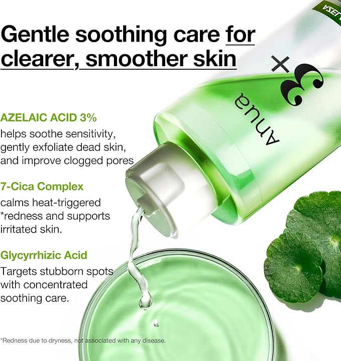 Anua Azelaic Acid 3 CICA Clarifying Toner, Daily Exfoliating Facial Toner with Salicylic, for Soothing & Skin Clarity, Sebum & Spot Care, Suitable for Sensitive Skin, Korean Skincare, 8.45 fl.oz.