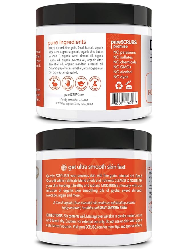 pureSCRUBS Premium Citrus Body Scrub Set, Exfoliating Dead Sea Salt Scrub