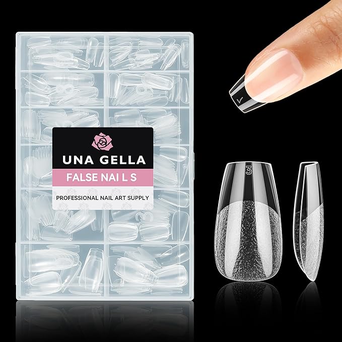 UNA GELLA Short Coffin Nail Tips, 312pcs Short Coffin Gel Nails Tips, Pre-shape Half Matte Fake Nails 12 Sizes Full Cover Press on Nails for Acrylic Nail Extension DIY Salon at Home