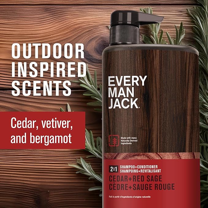 Every Man Jack Men's Shampoo & Conditioner 2-in-1, Cedar Red Sage, 24 oz