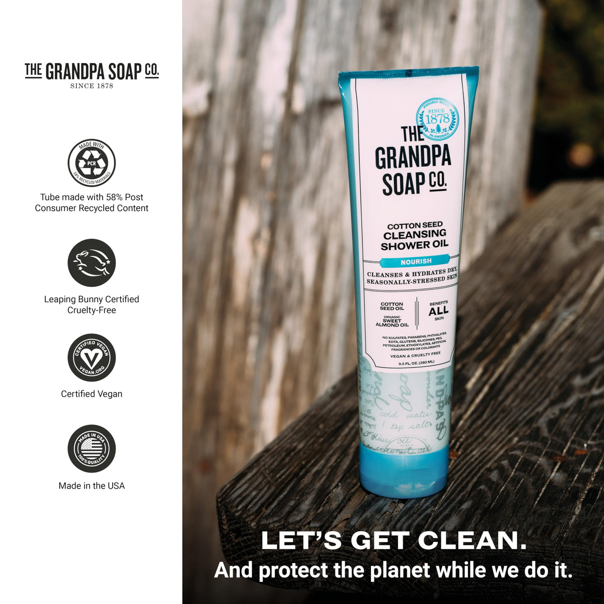 Grandpa's Cottonseed Oil Body Wash by The Soap Company | Cottonseed + Organic Sweet Almond Oils | Clean, Vegan & Cruelty Free Formula | Nourishing Body Soap for Sensitive Skin | 9.5 Fl. Oz. Tube