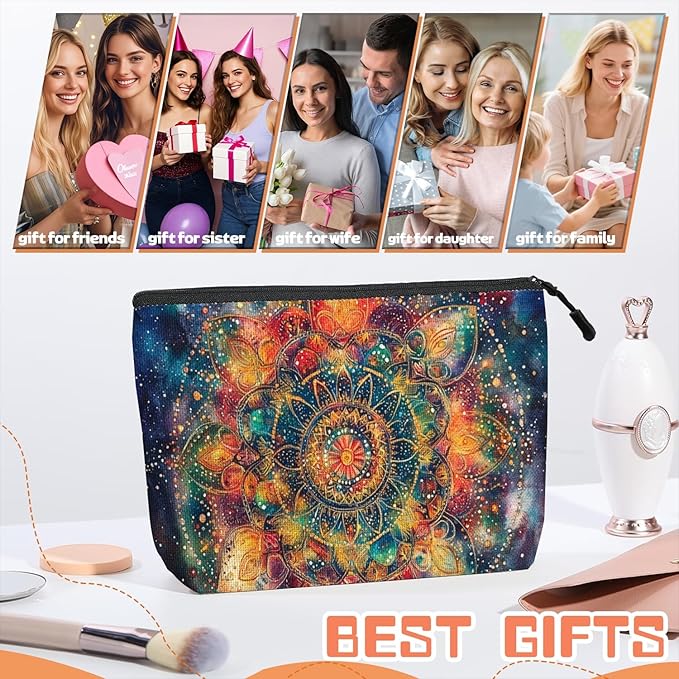 Scribesense Cosmetic Bags Travel Makeup Toilet Case Waterproof Pouch for Women Girls 6.7X9.45inches - Vivid Celestial - Hued Mandala