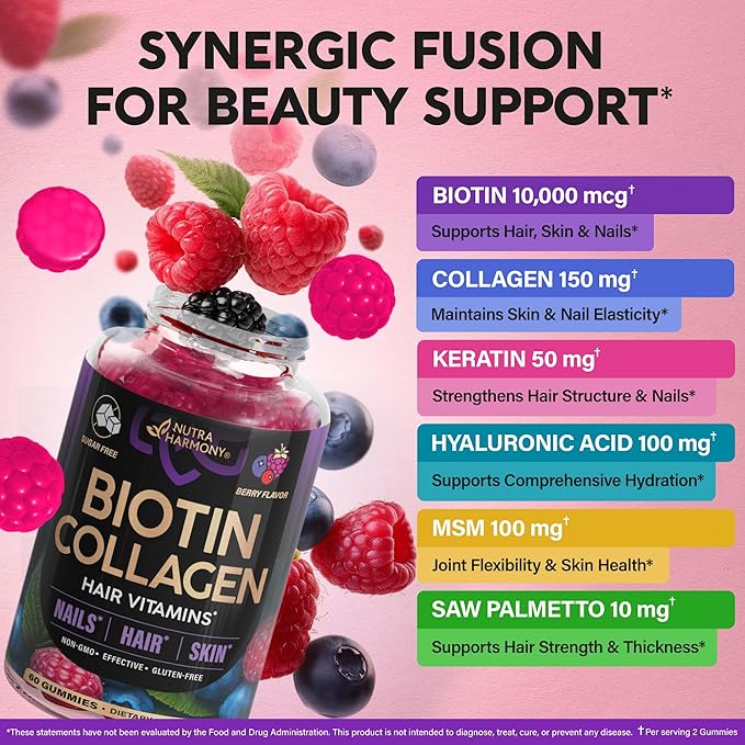 Biotin Gummies for Hair Growth Support - for Women & Men - Berry, Pack of 2