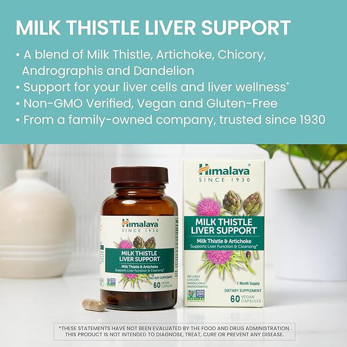 Himalaya Milk Thistle Liver Support Capsules, Liver Detox, 350 mg, 60 Count