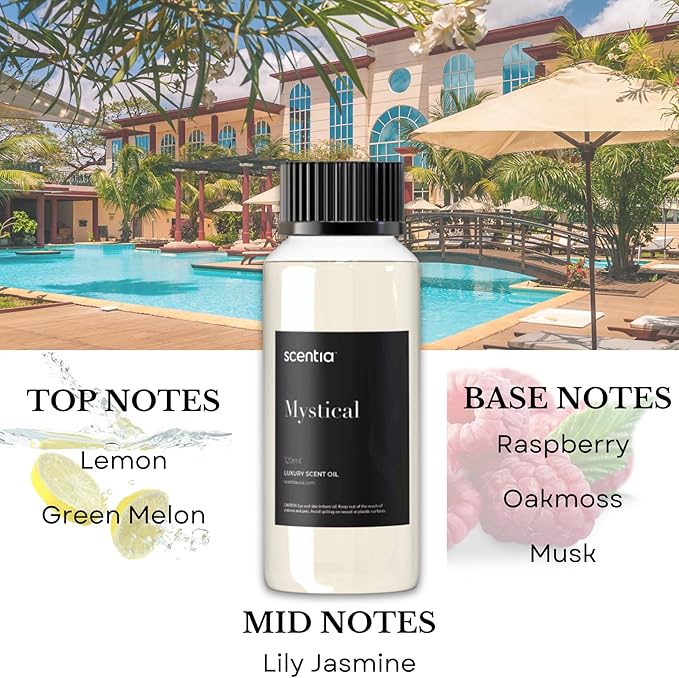 Scentia Mystical Diffuser Oil Refill – Hotel Fragrance Oil Inspired by Wynn Las Vegas – 120 mL – Melon, Raspberry & Jasmine Long-Lasting Scent for Ultrasonic & Waterless Diffusers, Made in USA