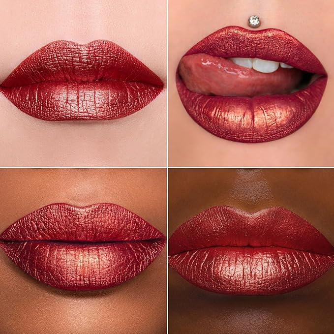 MAKI YIKA 3Pc Metallic Lipstick for Women Red Pink Brown Glitter Lipsticks