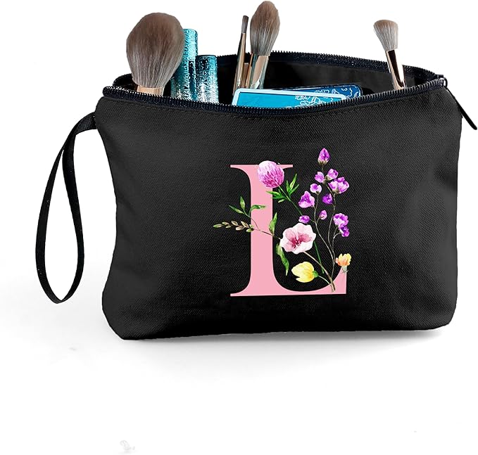 SEAMOON A-Z Personalized Gifts for Women, Makeup Bag Small with Mirror, L