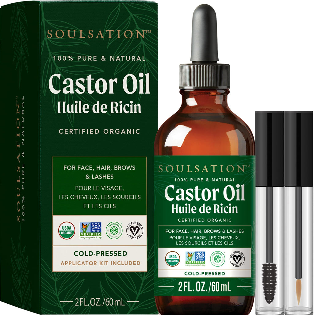 SOULSATION Castor Oil Organic Cold Pressed for Eyelashes, Hair & Skin 2oz