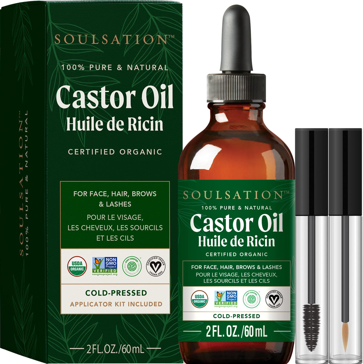 SOULSATION Castor Oil Organic Cold Pressed for Eyelashes, Hair & Skin 2oz