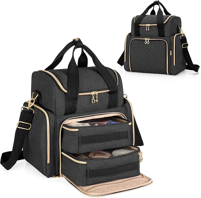 LUXJA Travel Makeup Bag with 2 Removable Makeup Cases, Black