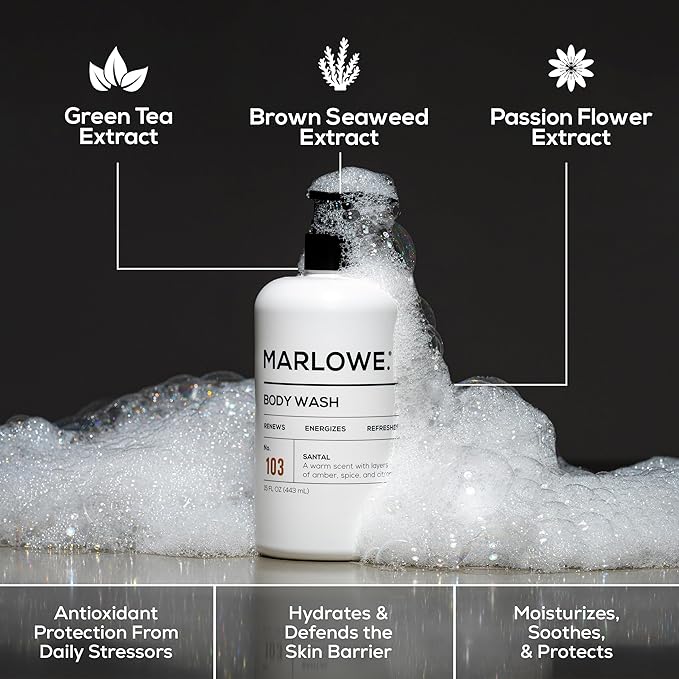 MARLOWE. Men's Body Wash, Refreshing Shower Gel, Santal, 15 oz Pump